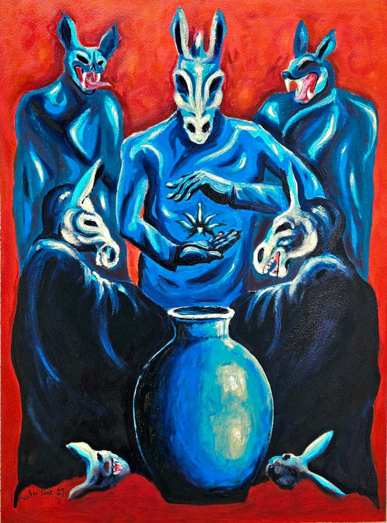 Mezcla y olla en azul